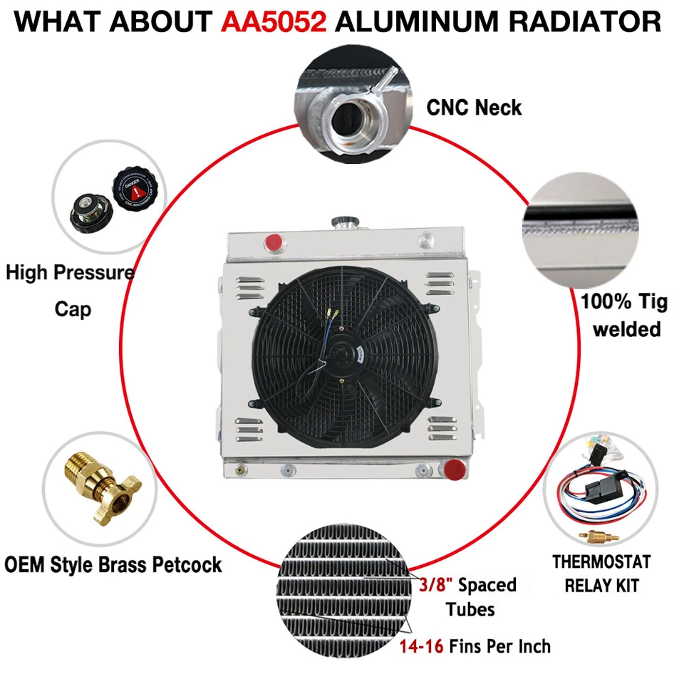 4ROW RADIATOR W/SHROUD FAN For 1975~79 DODGE D/W 100 150 200 300 TRUCK 5.2/5.9L. Foto 4 de 4