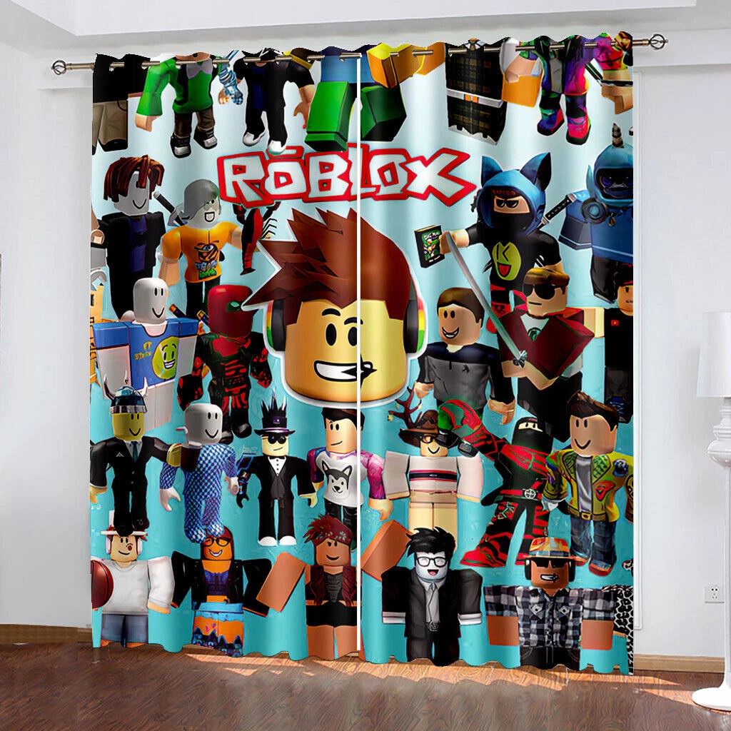 Uk 3D Roblox Print Pair Thick Blackout Window Curtain Thermal Ring Top Eyelet