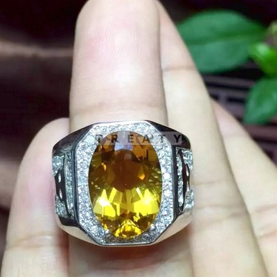 Citrine Oval Cut Gemstone With 14K Solid White Gold Ring For Men's #281