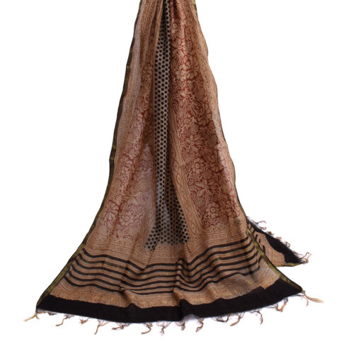 Sushila Vintage Light Brown Dupatta Pure Cotton Printed Long Stole Veil Scarves - 第 1/10 張圖片