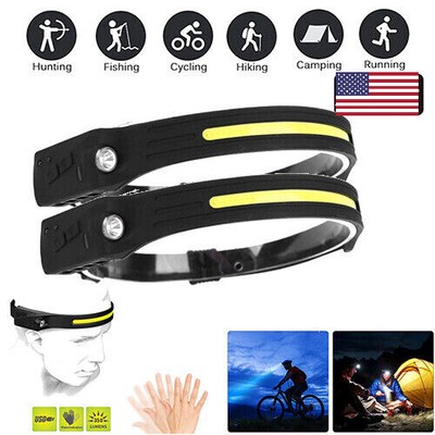 Headlamp COB LED Rechargeable Headlight Torch Work Light 1/3 Bar Band Head USB