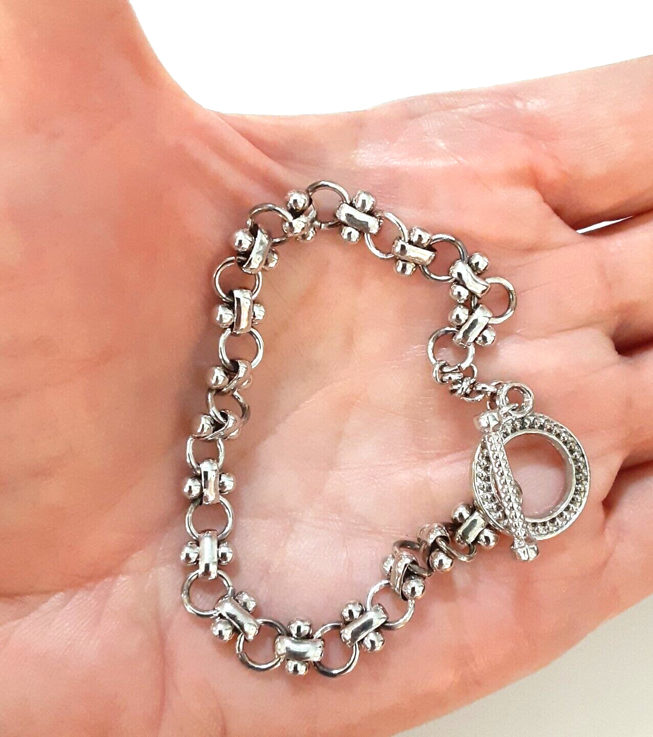 Silvertone Starter Charm Toggle Bracelet 5 mm 7. … - image 2