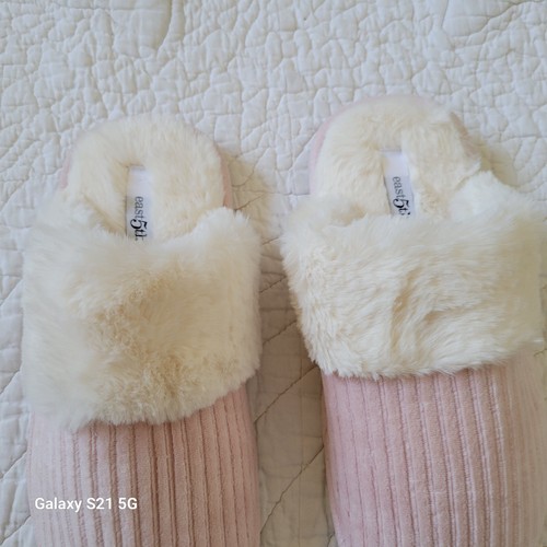 NEW East 5th Pink Corduroy Slip-On Furry Slippers SZ/S (5-6) NWOB - 第 2/7 張圖片