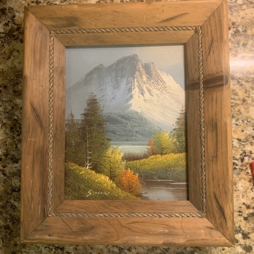 Original 12”x14” Oil Painting by Simon Landscape Mountains Lake Fall