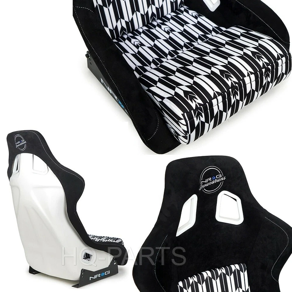 NRG FIXED BACK BUCKET RACING SEAT FRP-302-YABA VEGAN SUEDE BLACK WHITE LARGE - Image 2 of 3
