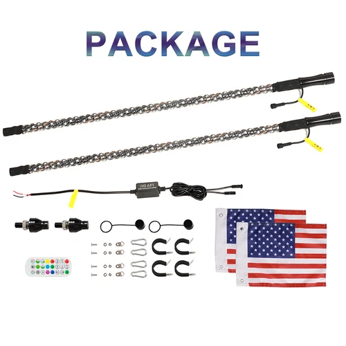 Pair 6FT Spiral RGB LED Whip Light Antenna W/Flag & Remote APP For UTV ATV RZR - Picture 11 of 11