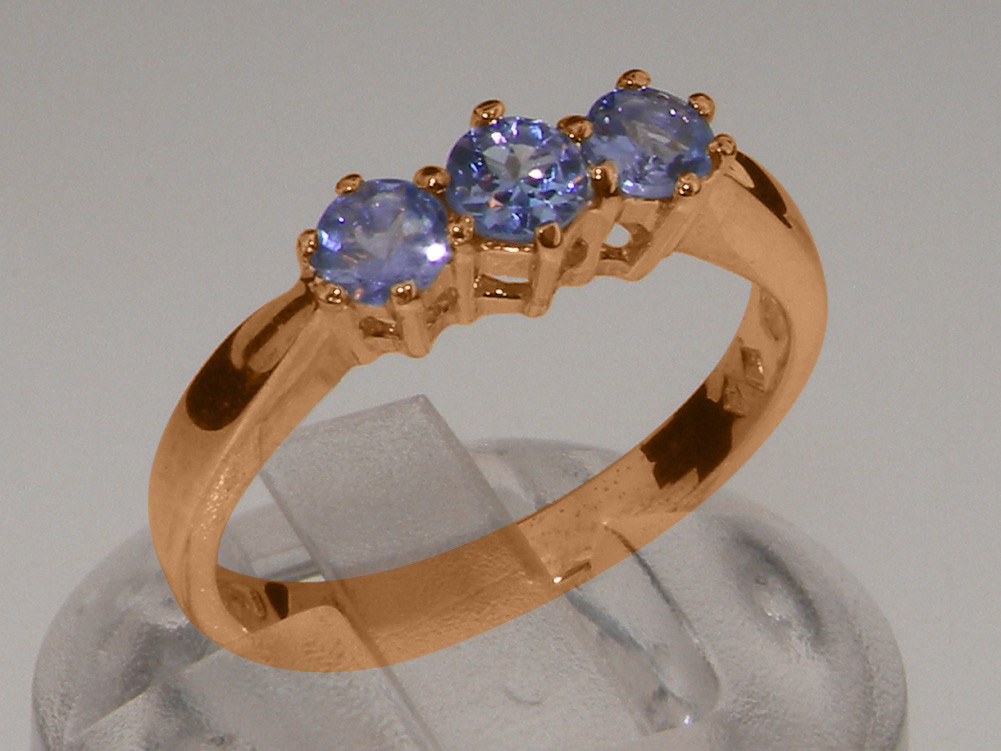 タンザナイト✧︎*ローズゴールド リング Solid 18k Rose Gold Natural Tanzanite Womens Trilogy Ring - Sizes