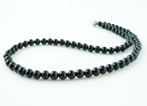 A+ Natural Black Obsidian Smooth Round Gemstone Beaded Protection Necklaces 24'' - Picture 6 of 18