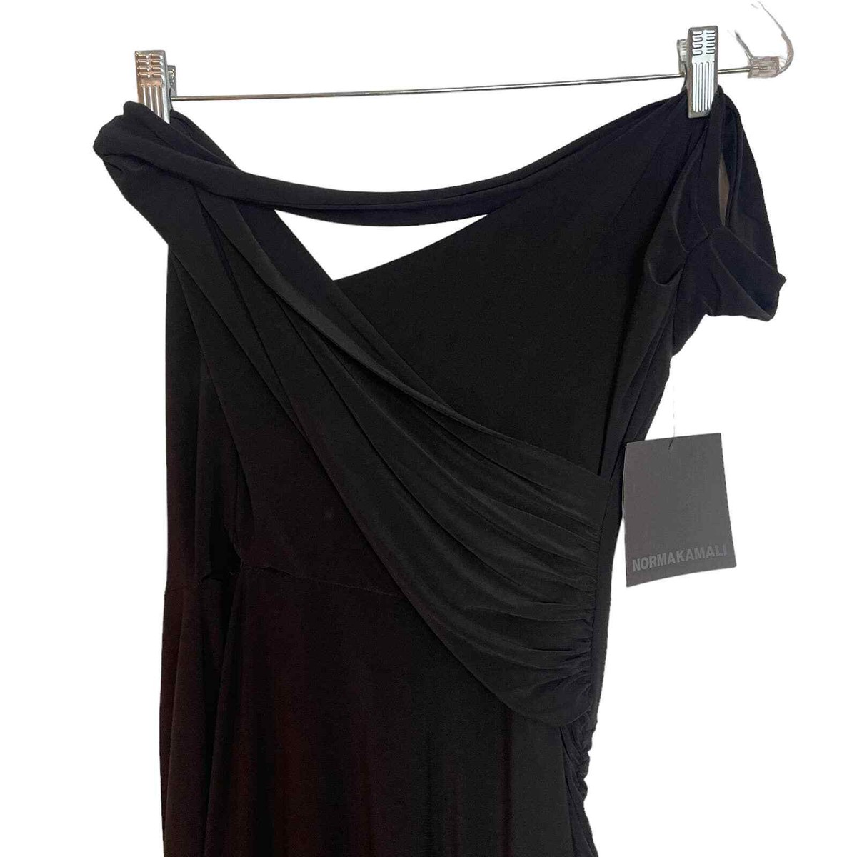 Norma Kamali Open Slit Cayla Side Drape Gown Black Size XL