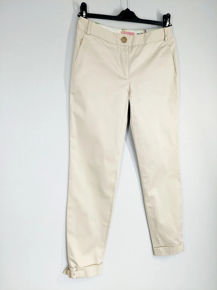 Ted Baker Womens Trousers Size 1 UK 8 Stone Ankle Turn up Side Pockets Casual - Image 2 of 4