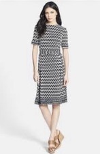 Tory Burch Paulina Fringe A-Line Dress, Classic Black White Small