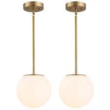Modern Globe Pendant Light Mid Century Opal Glass Hanging Light Fixture Gold ...