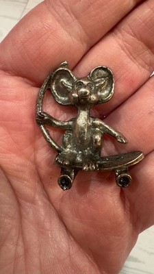 Vtg Pewter Mouse On Skateboard Figure Knick Knack