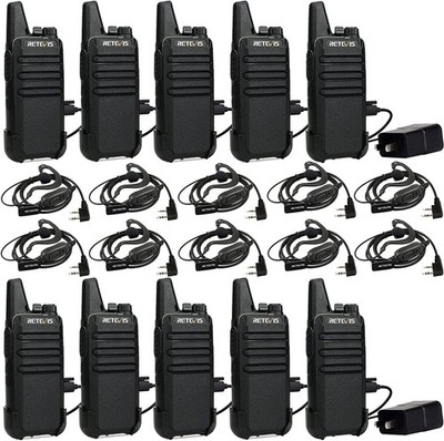 10Pack Retevis RT22 Long Range Walkie Talkie FRS 2W Rechargeable Radio&Earpiece