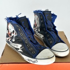 Y2K Ed Hardy Flaming Skull Leather Black Sneaker Shoe Skater Streetwear VTG 11