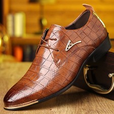 Men's Crocodile-Patterned Lace-Up Dress Shoes Pointed Toe for Formal Occasions
