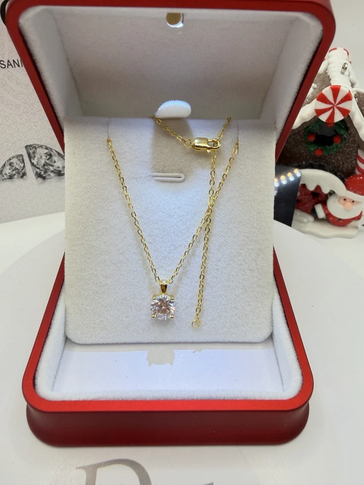 Collana Argento Con Punto Luce Moissanite certificata Da 1 Ct(6.5 mm) - Immagine 2 di 4