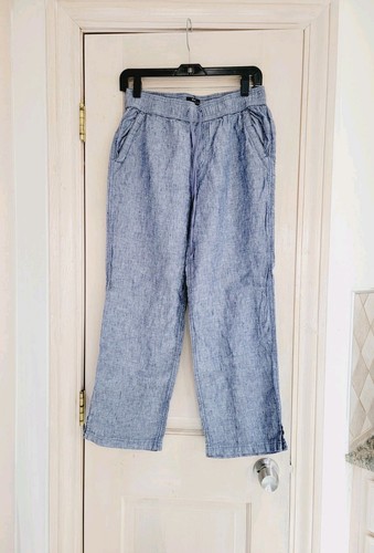 Jones &co Women's Blue Linen Cropped Pants Sz Small