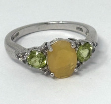 Sterling Silver Lab Created Citrine and Peridot Ring, Size 6