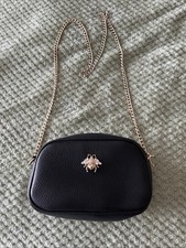 New Look Small Black Handbag On Gold Chain Bee Design 20cm By 12cm