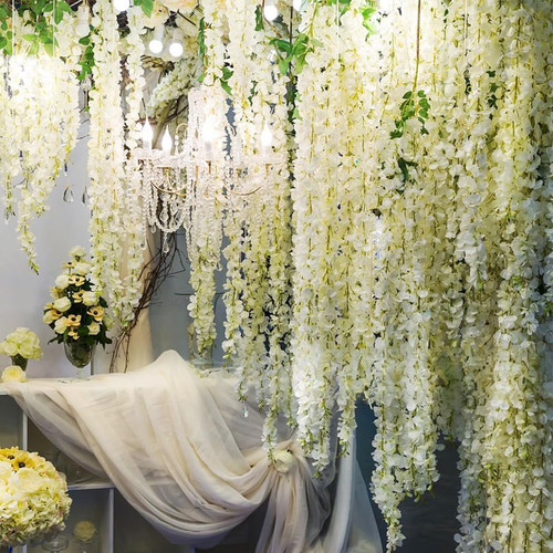 Künstliche Glyzinie hängende Blumen Kunstblumengirlande Seide weiß - Bild 8 von 9