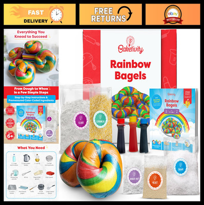 Rainbow Bagel Baking Kit for Kids - Premeasured Ingredients, Step-by-Step Guide,