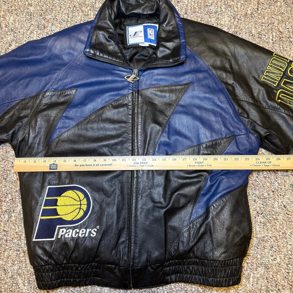 Vintage Logo Athletic Indiana Pacers Leather Jacket Mens L Black & Blue NBA - Image 4 of 4