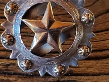 Cowgirl silver concho earings 14k sterling hand engraved by VOGT saddle concho