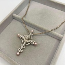 Chiyoji Tsunoe Silver Necklace Cross Brooch Pearl 925 Cross Pearl Accessory