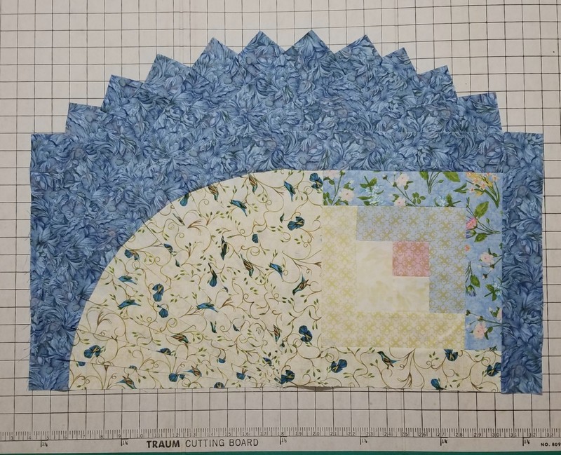 12 Blue & Yellow Prints Log Cabin Quilt Blocks 100% Cotton Handmade 14.5 inches