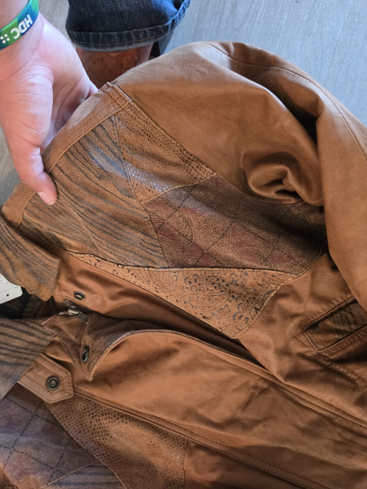 Winlit Brown Patchwork Bomber Jacket Leather Butt… - image 3