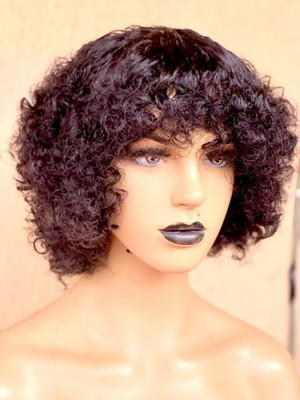Short pixie curls wig, blend hair, soft hair, human hair blend pixie curls bang
