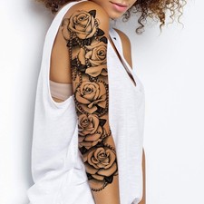 Tatodays Temporary tatoo sleeve for women Stick on flower Large, black, red