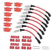 Set of 8 Ignition Coil Pack Square Type + Set of 8 8mm Spark Plug Wire Harness 