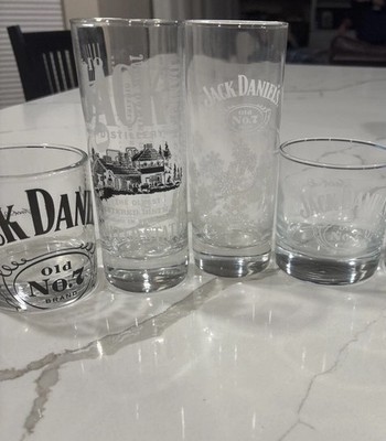 4 Jack Daniels DISTILLERY ROUND WHISKEY ROCKS TUMBLERS & SLIM GLASSES SIGNATURE