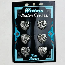 Vintage Western Heart Shaped Pewter Button Covers Set of 6 New USA Made