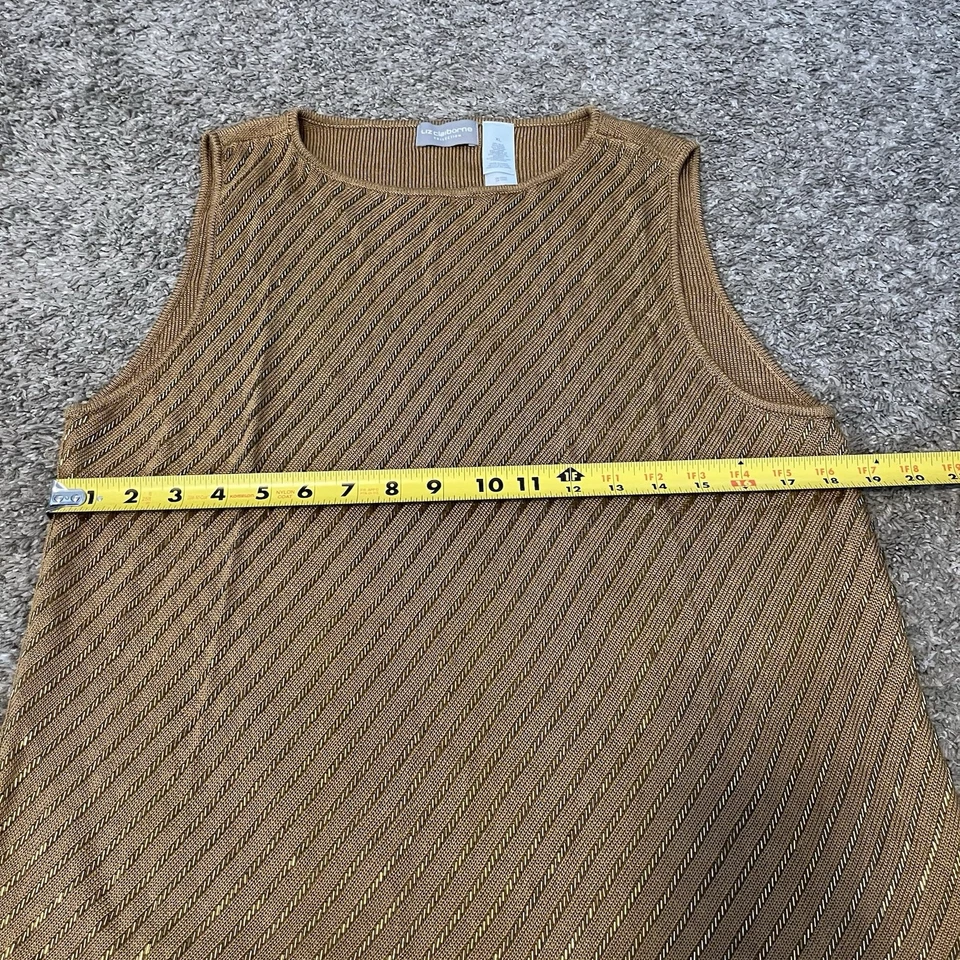 Suéter Top Liz Claiborne Tostado Dorado Lentejuelas Sin Mangas Talla XL Boho De Colección Y2K Seda Foto 3 de 4