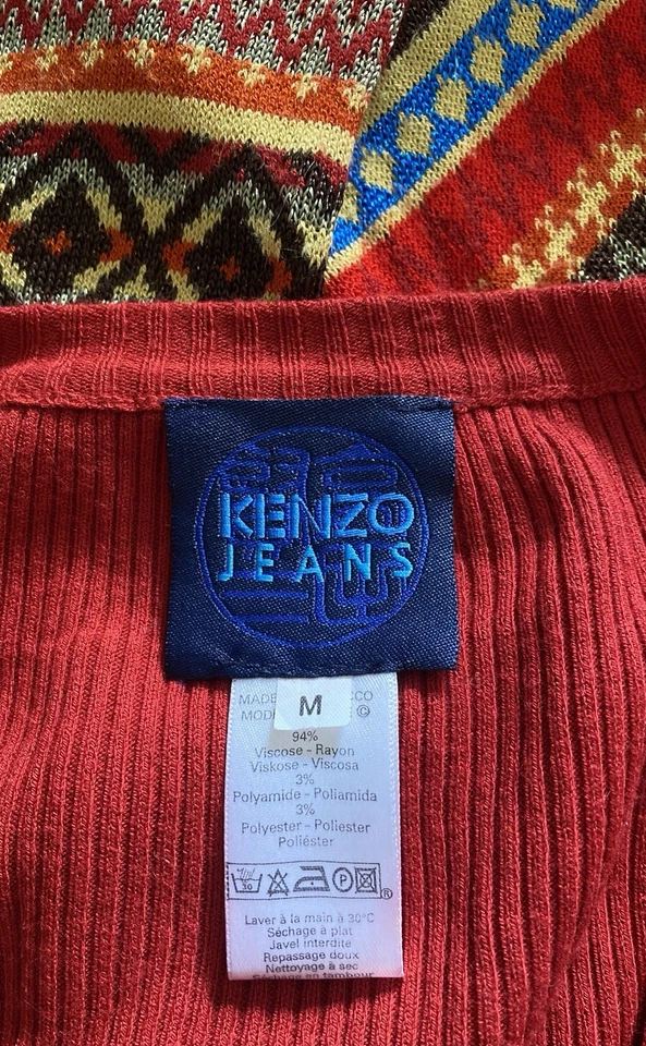 Cárdigan Suéter Vintage Y2K Kenzo M Rojo Oscuro con Mangas Tejidas Metálicas en Contraste Foto 4 de 4