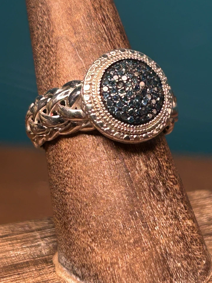 Sterling Silver Dendritic Jasper Ring In Hues Sparkling Blue Filigree Design - Image 2 of 4