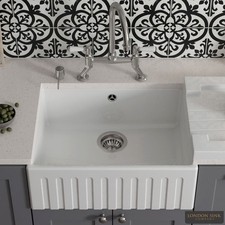 LSC Fluted Butler 595 1.0 Bowl White Ceramic Sink with Chrome Waste & Overflow