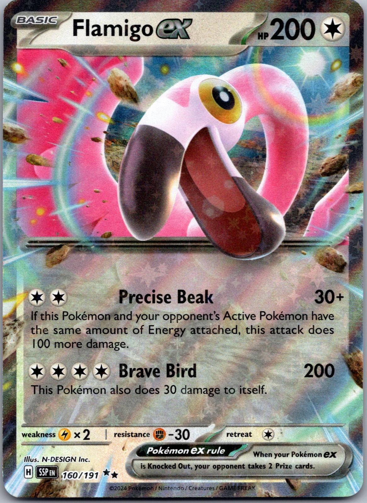 Flamigo ex 160/191 Double Rare Surging Sparks Pokemon Holo Lightly Played