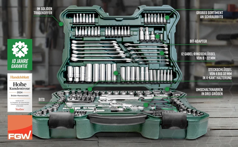 Brüder Mannesmann 215-piece socket wrench set 1/4" 3/8" 1/2" | M98430 Singl - Image 2 of 4