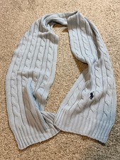 Polo Ralph Lauren Cable Knit Logo Scarf in Light Blue