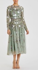 Mac Duggal Green Sequin Floral Long Sleeve High Neck Midi Dress 5716 Size 6 NWT