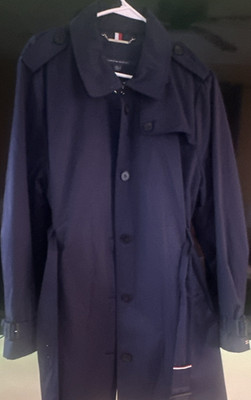 Tommy Hilfiger Blue Long Trench Coat XXL Belted Pockets Button/Belt