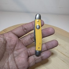 Vintage IMPERIAL Pocket Knife Yellow 2 Blades & Metal End Caps Made In USA