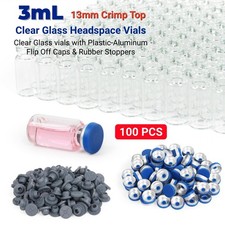 100x 3ml Glass Vials Headspace Vials Clear Lab Vials w/ Caps 13mm Crimp Top USA
