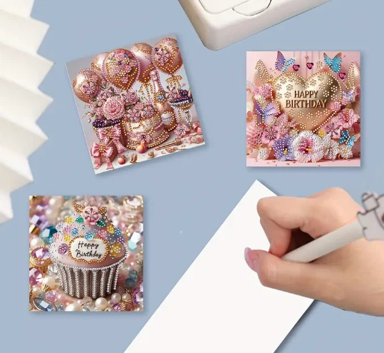 8pcs 5D DIY Diamond Art Assorted Birthday Greeting Card Kits for Adults - Image 2 of 4