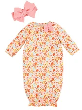 Mud Pie Baby Girl Fall Floral Gown & Headband Take Me Home Set  Size 0-3 M NEW