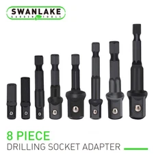 8Pc Socket Adapter Impact Hex Shank Drill Bit Power Extension Bar 1/4" 3/8" 1/2"
